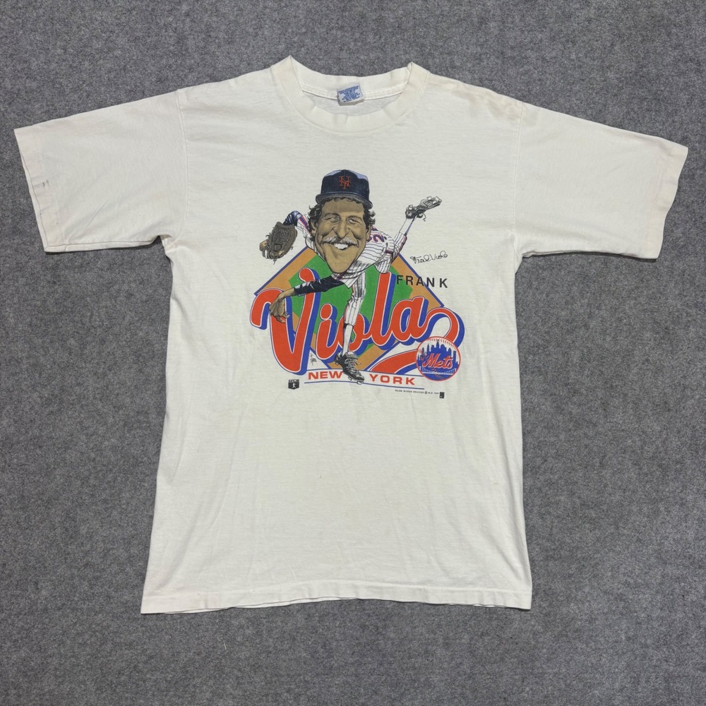Vintage 1989 Frank Viola New York‎ Mets Salem Caricature T-Shirt White Small 80s